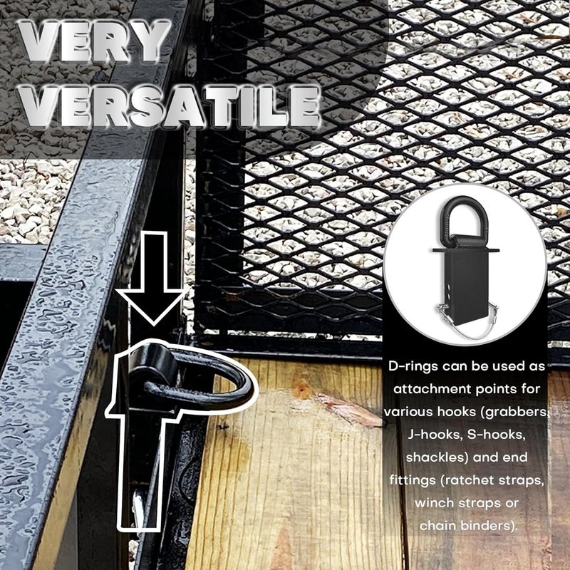 VONLX Stake Pocket D Rings 6pcs 18000lbs Heavy Duty D-Ring Tie Downs for Utility Trailers and Flatbed Trucks w/Hitch Pin w/Steel Cables, Removable Tie Downs for Flatbed Cargo Trucks, Black Upgrade - Image 2